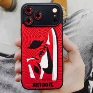 Custom Nike Air Jordan phone case with bold "Just Do It" logo and sneaker graphic.