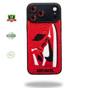 Custom Nike Air Jordan-themed phone case for iPhone with vibrant red background.