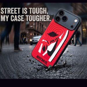 Durable street-style phone case with Nike logo and bold red design for tough protection.